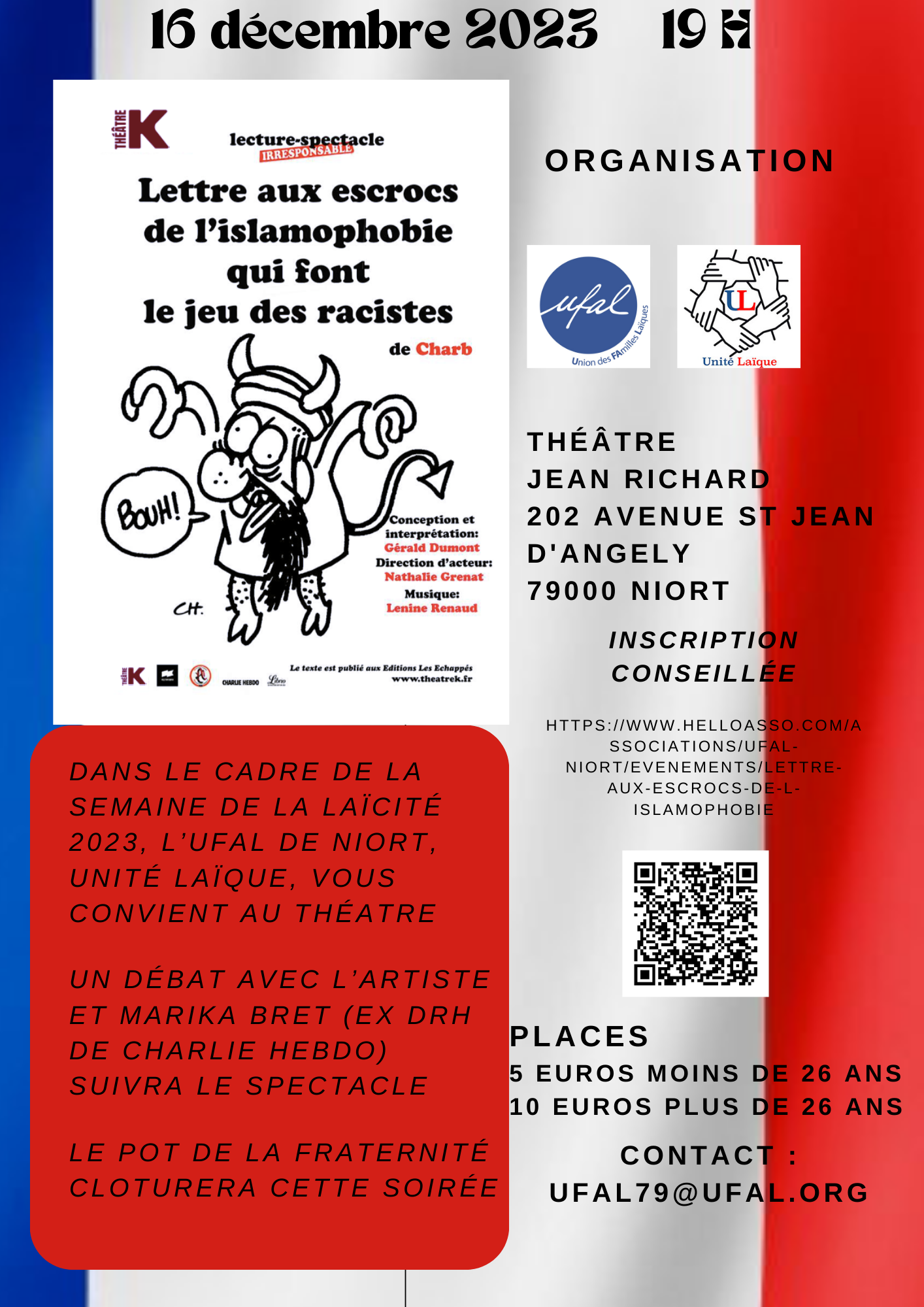 Lettre aux ecrocs de l'islamophobie qui font le jeu des racistes de Charb Théâtre Jean Richard Niort - UFAL