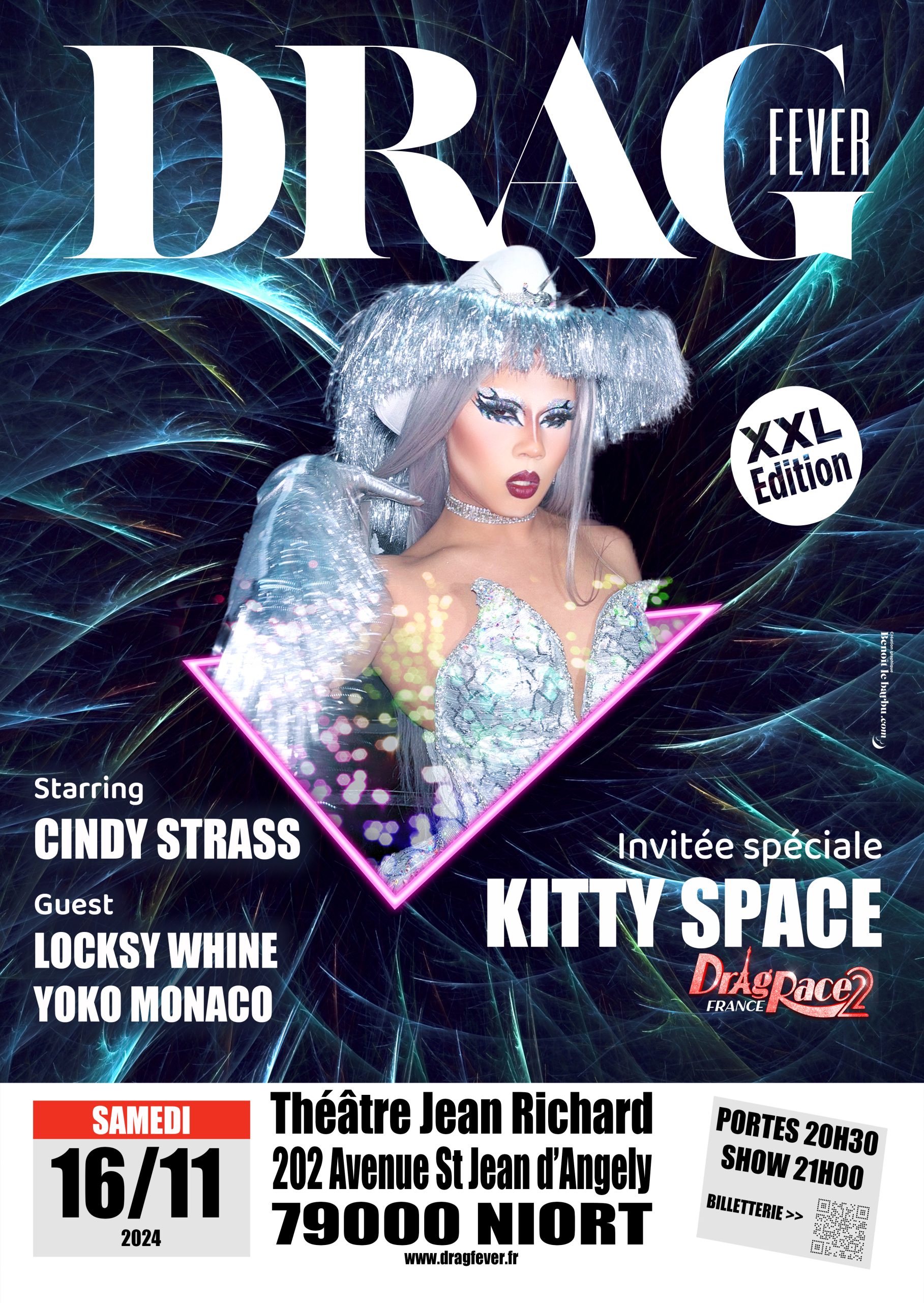 Drag Fever Drag Queen CIndy Strass Kitty Space de Drag Race France saison 2 au théâtre Jean Richard